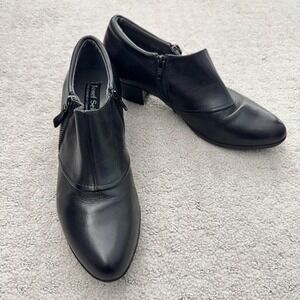 Josef Seibel Black Leather Zip Ankle Booties European Comfort Shoes Women's